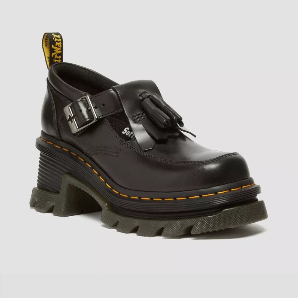 Dr. Martens Corran Mary Jane Black Leather Platform Shoes.